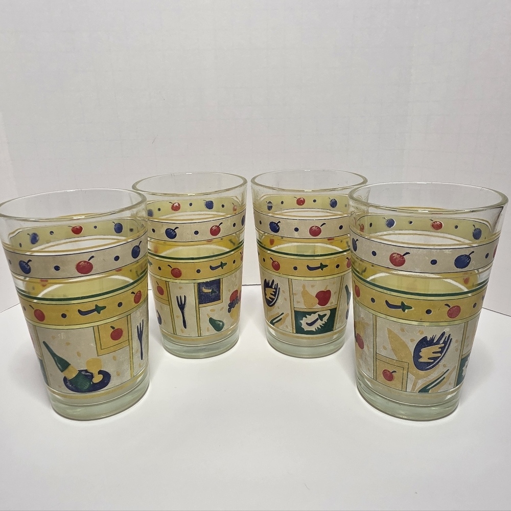 Vintage Fruit Patterned Juice Glasses